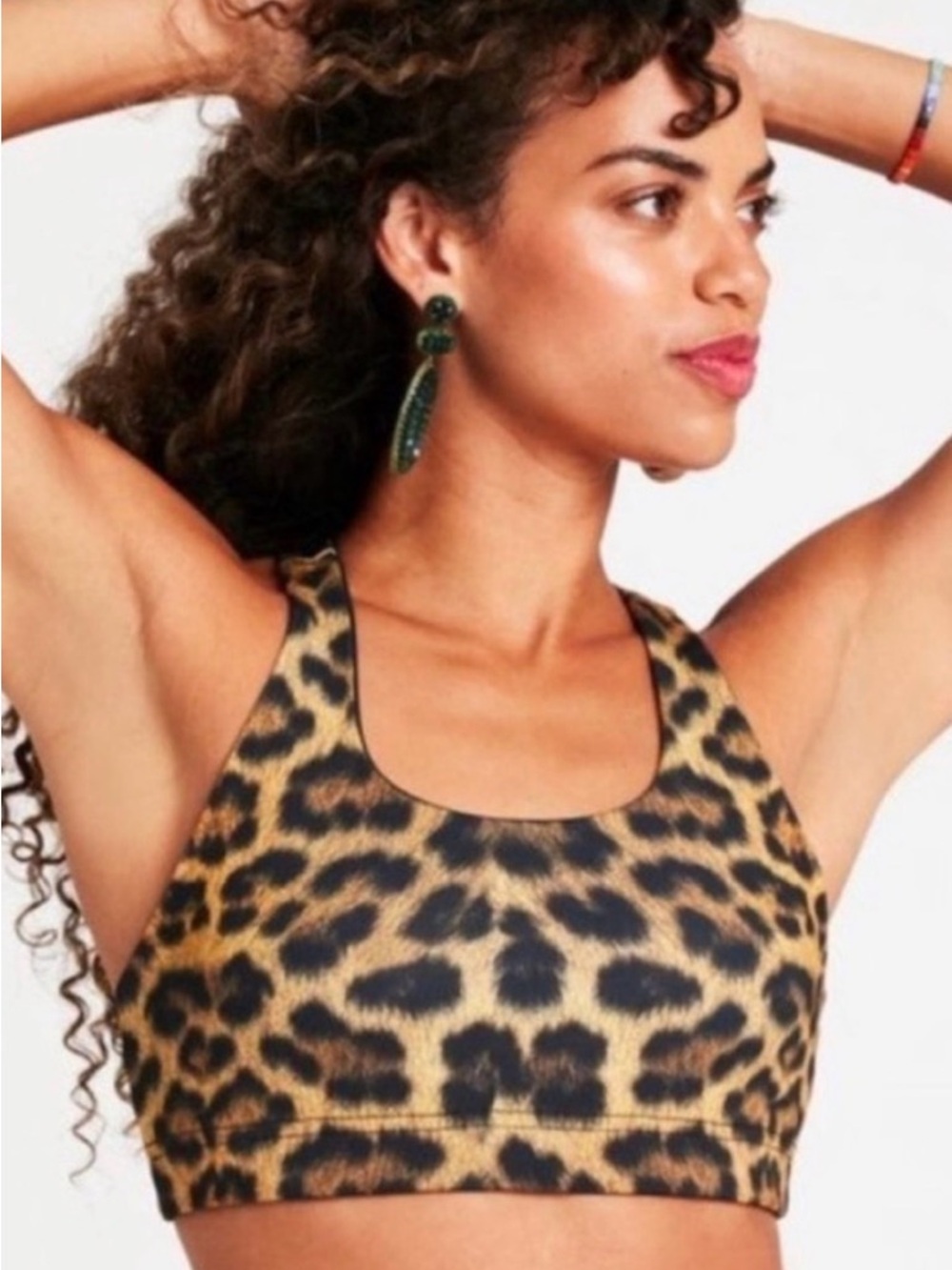 Terez Leopard-Print Racerback Sports Bra in Brown and Black